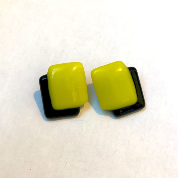 Jewelry - Black & Yellow Art Deco Glass Earrings